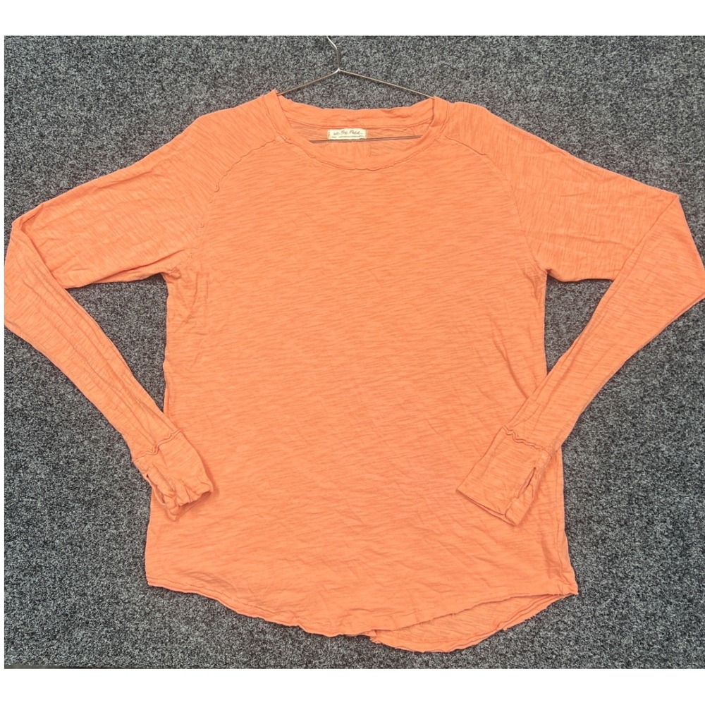 Free People Top Womens XS Orange We The Free Long Sleeve Thumbhole Slub Tee Boho